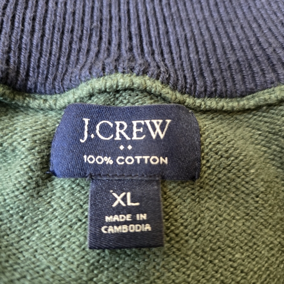 J.CREW Sweater Men's XL Green Quarter Zip  Cotton Preppy Heritage Office Cabin - Picture 3 of 6
